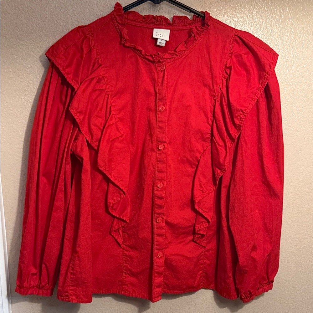 a new day Red Ruffle Blouse
